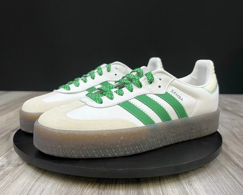 adidas Originals Sambae White Green Platform Womens 7.5 IE9105 Sneakers Shoes